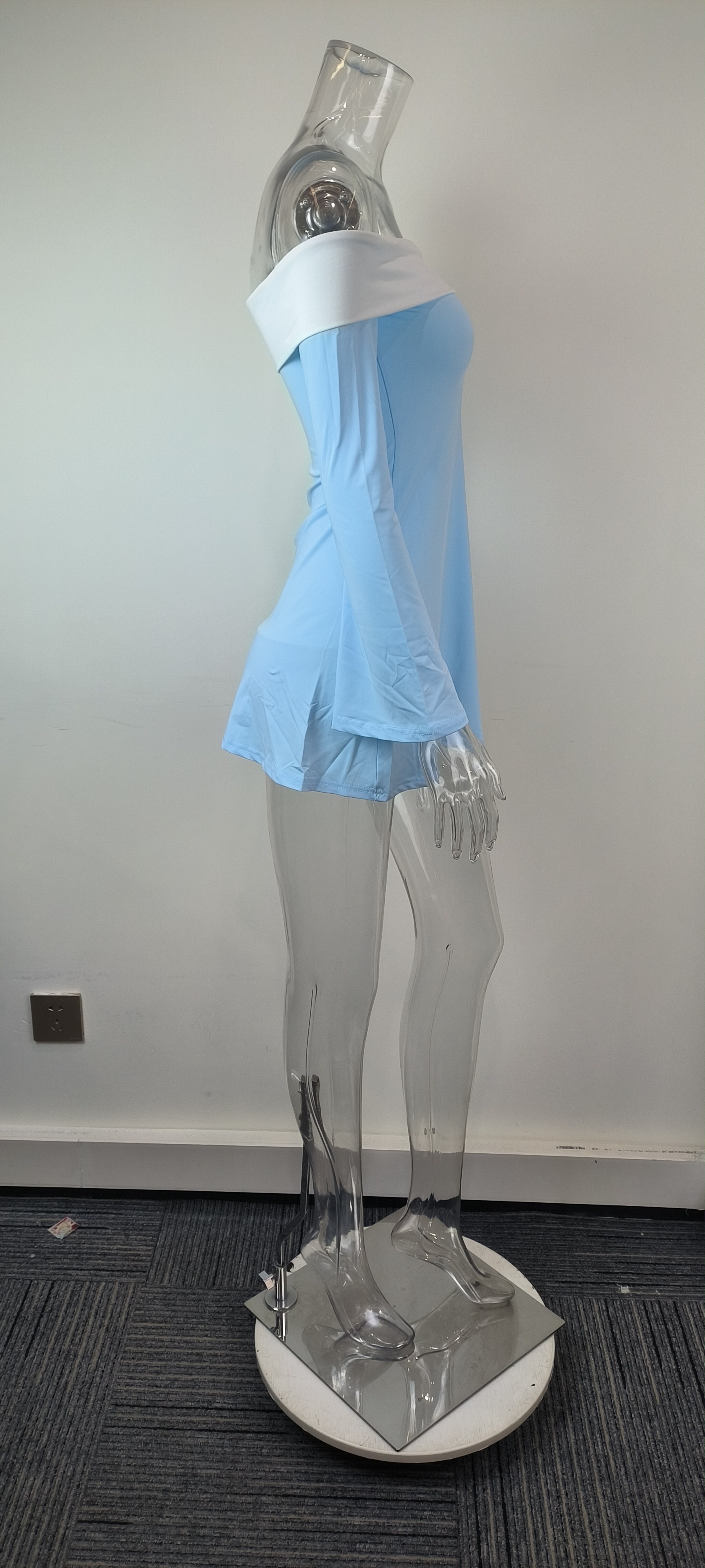 Damen Slim-fit Kleid Schulterfrei Einfarbig Für Jeden Anlass_voghion.com