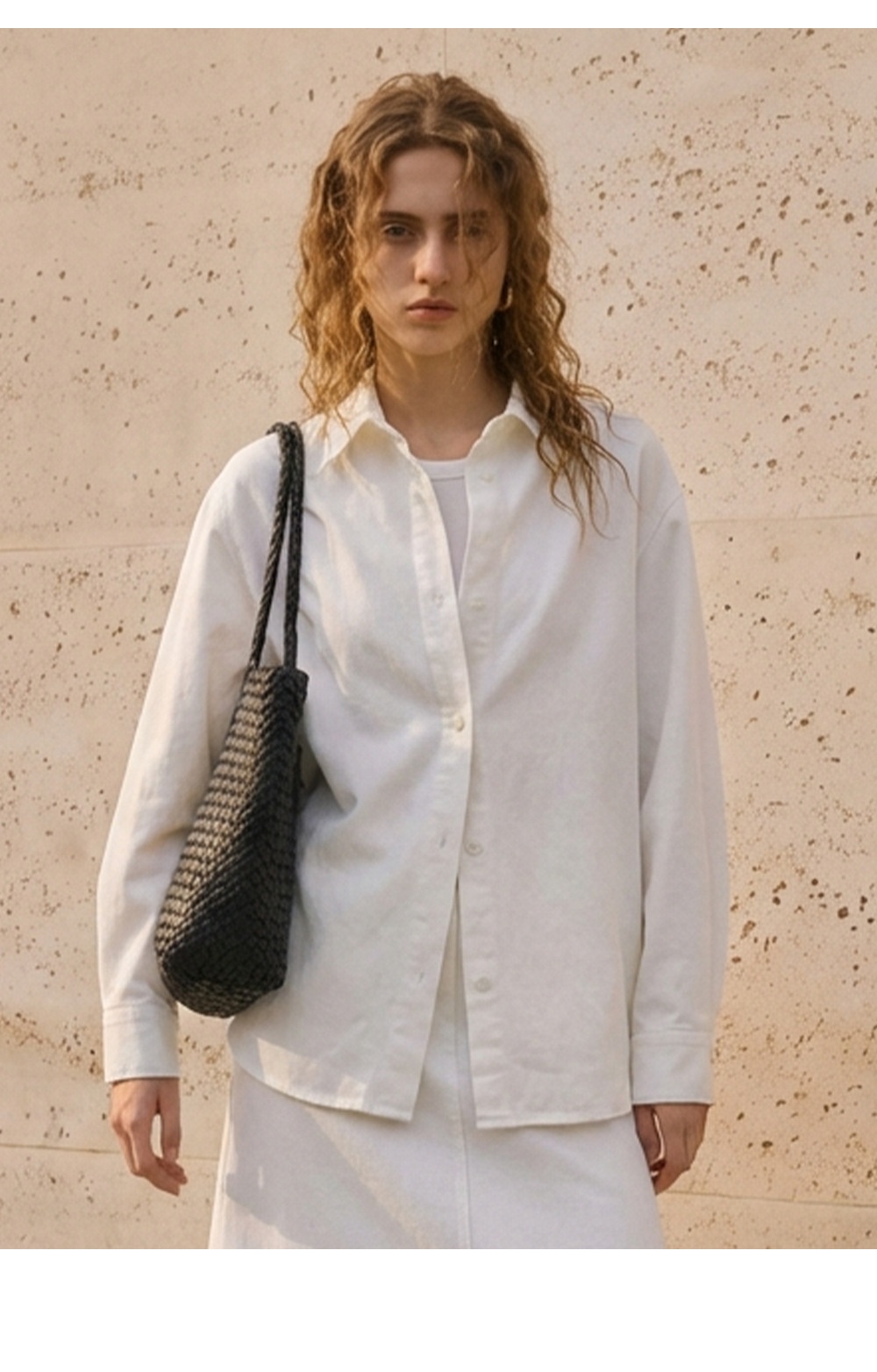 Camicia donna stile francese in puro cotone bianco maniche lunghe_voghion.com