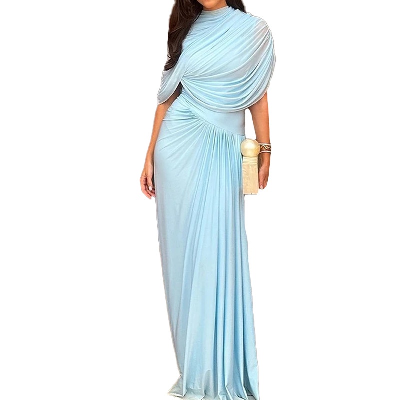 Frühlingsmode: Grenzüberschreitendes, elegantes, tailliertes, gerafftes langes Kleid_voghion.com