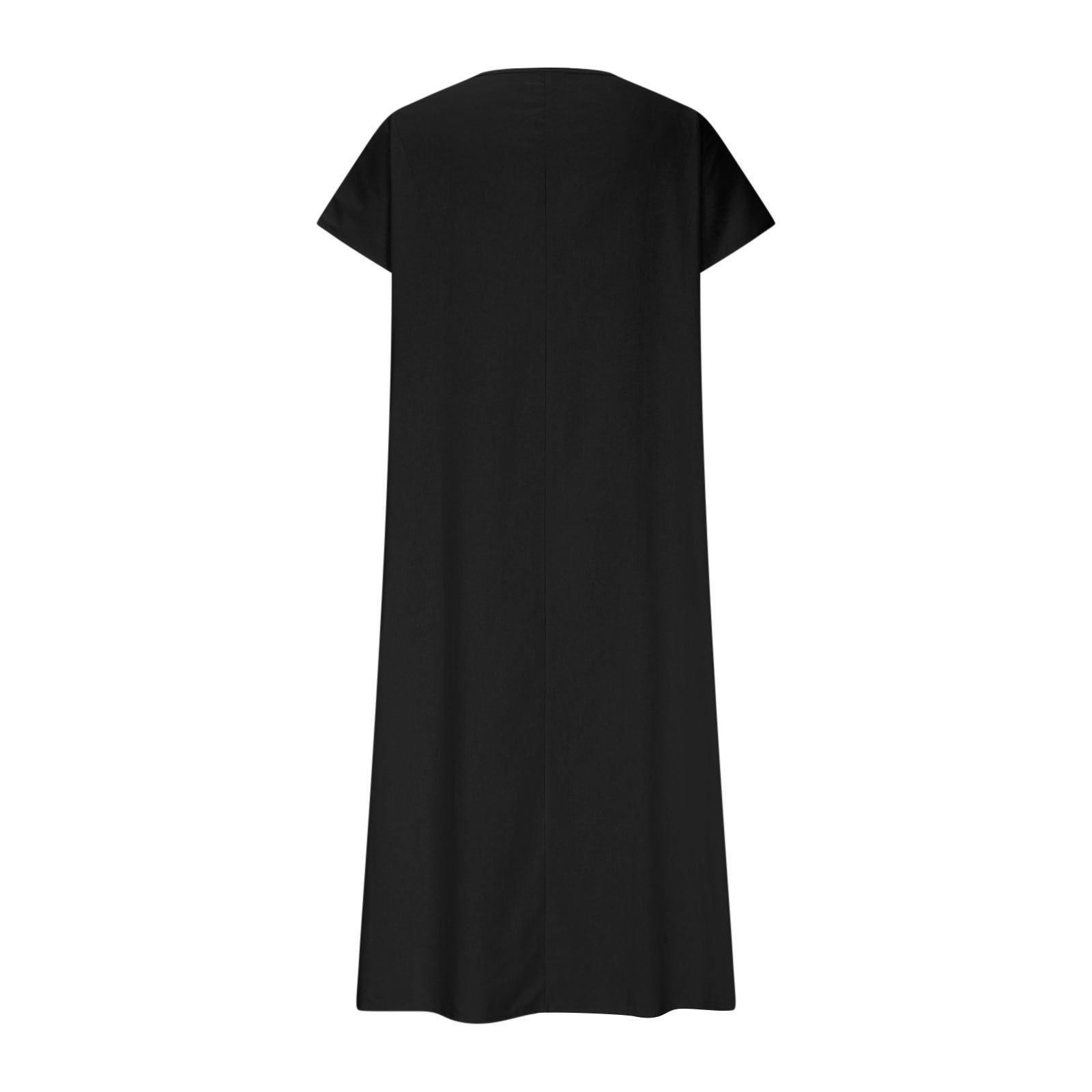 Damen Kleid Aus Baumwoll-leinen Mit V-ausschnitt Und Kurzen Ärmeln_voghion.com
