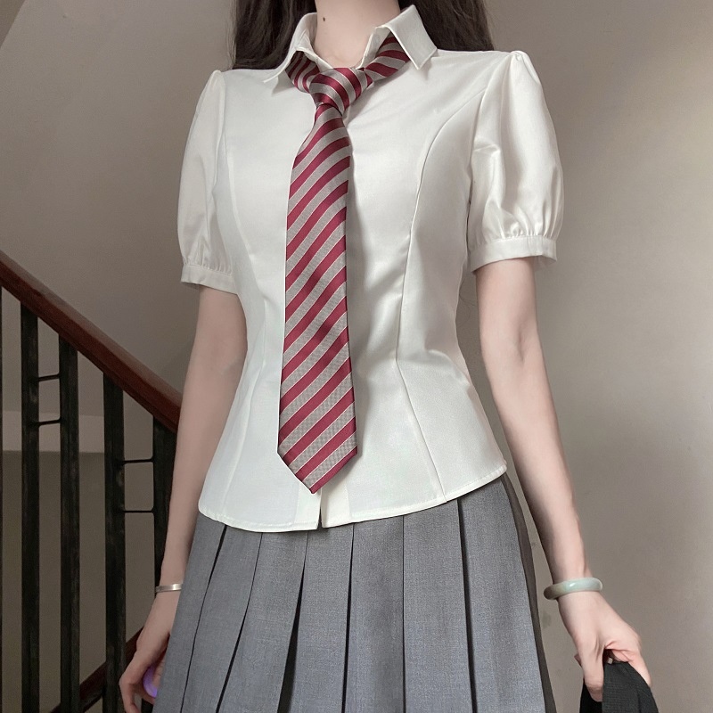 Camicia originale JK con vita stretta, manica lunga manica corta stile college primavera/estate base, versatile per stratificare e_voghion.com