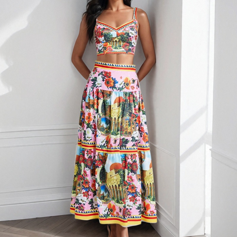 Elegant Women's Two-piece Set Printed Camisole And High-waisted_voghion.com