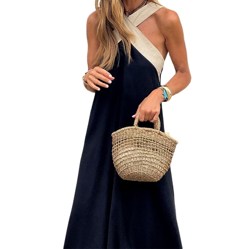 Elegant Women's Summer Dress Halter Neck Sleeveless Solid Colour_voghion.com