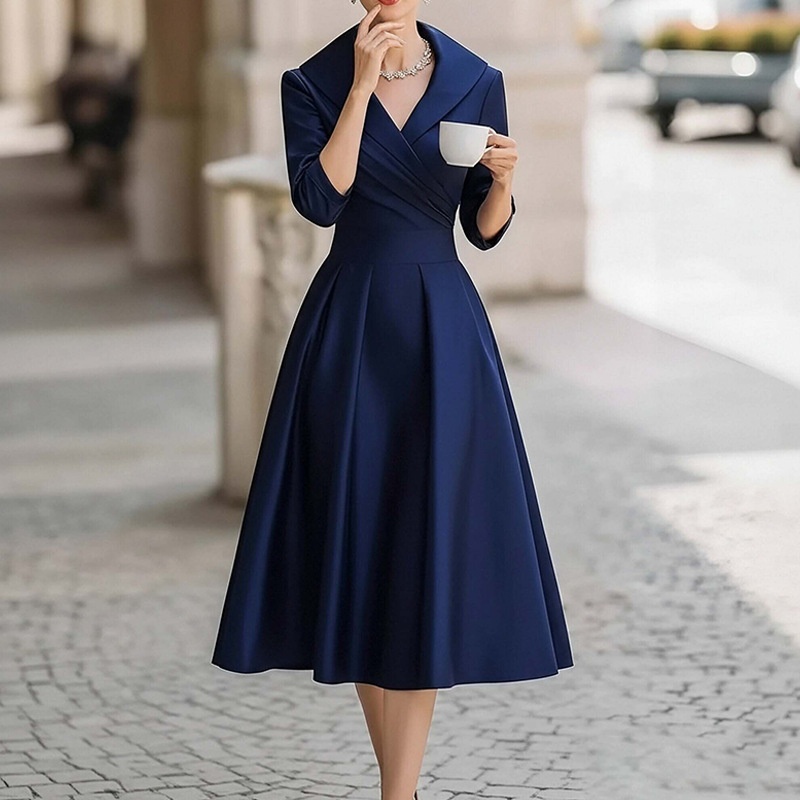 Elegant formell plus size damklänning midjeformad långärmad_voghion.com