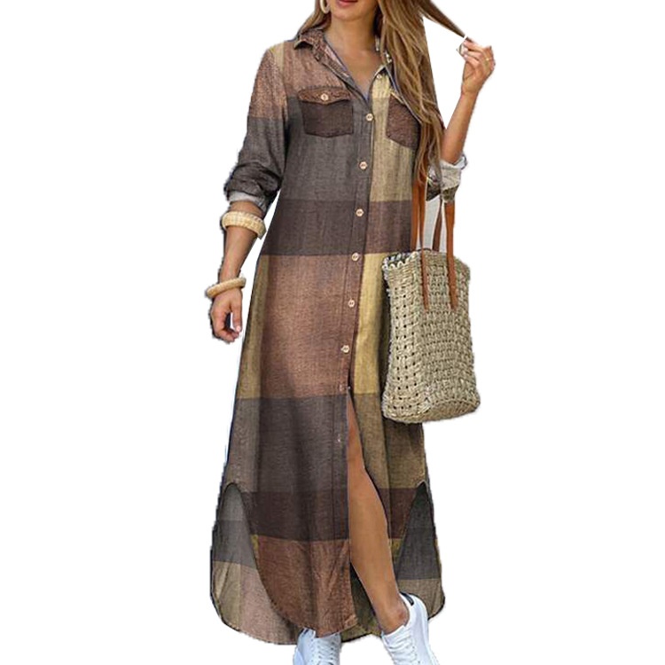 Damen Kleid Modisches Sexy Langarmhemd Mit Knopfleiste_voghion.com