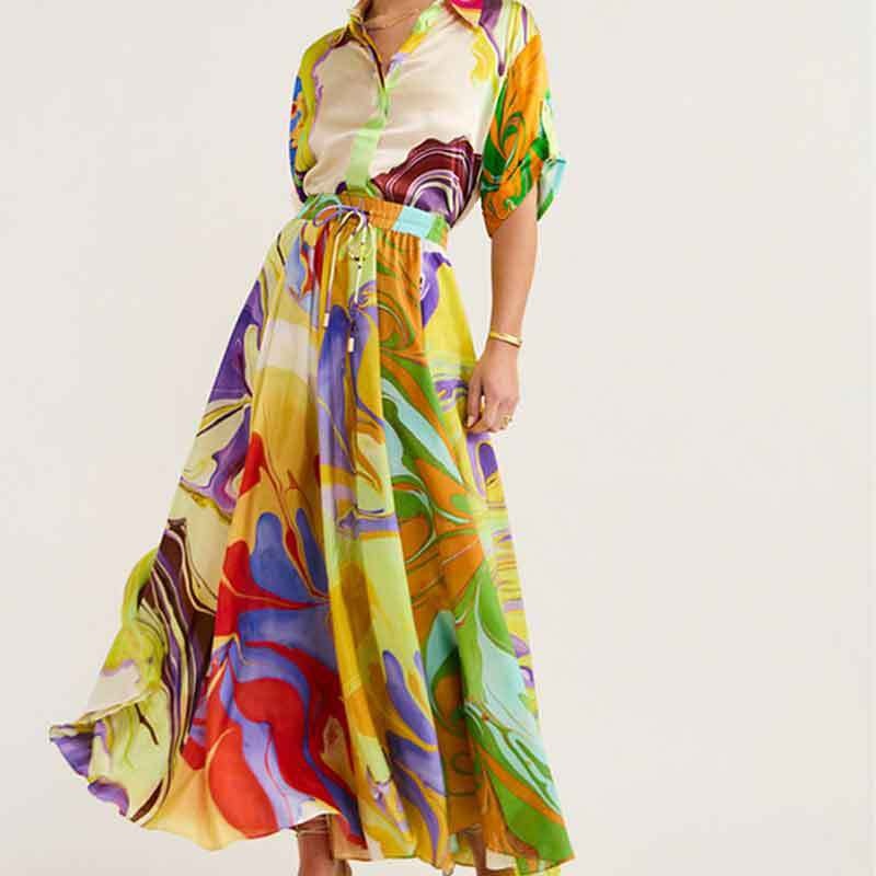 Women's Printed Top And Maxi Skirt Two-piece Set For Summer_voghion.com