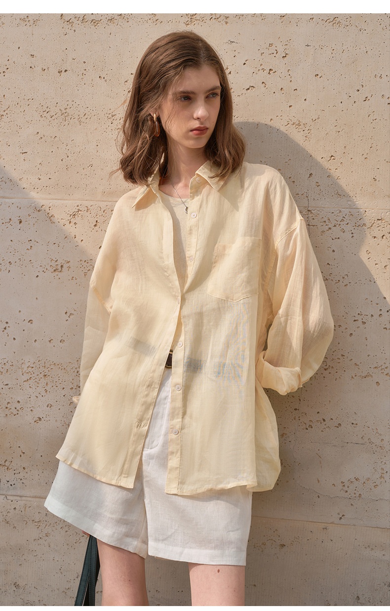 Women's Long-sleeve Collared Shirt Breathable Casual Slimming Top_voghion.com