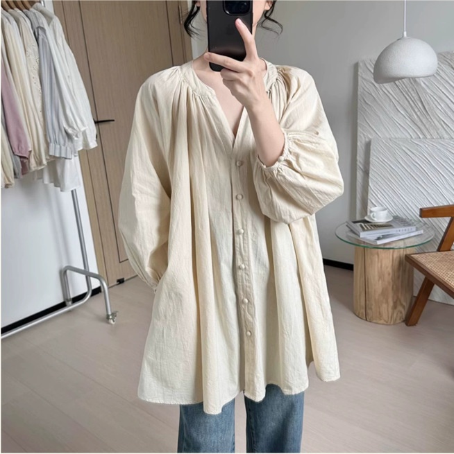 Damen Bluse Mit V-ausschnitt Und Laternenärmeln Im Retro Stil_voghion.com
