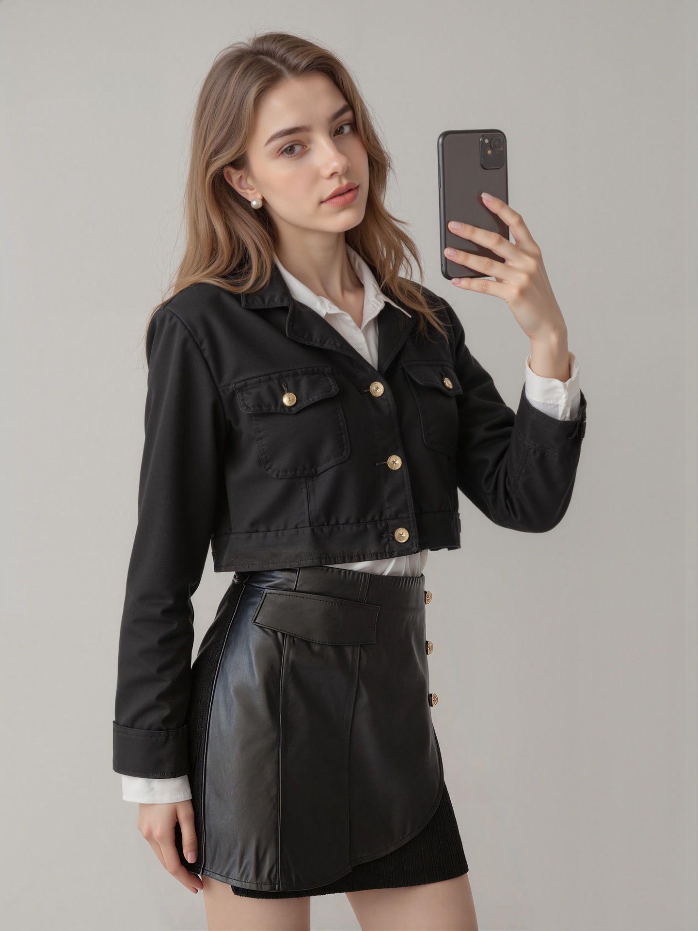 Women's Leather Patchwork A-line Skirt With Back Zipper And Pocket_voghion.com