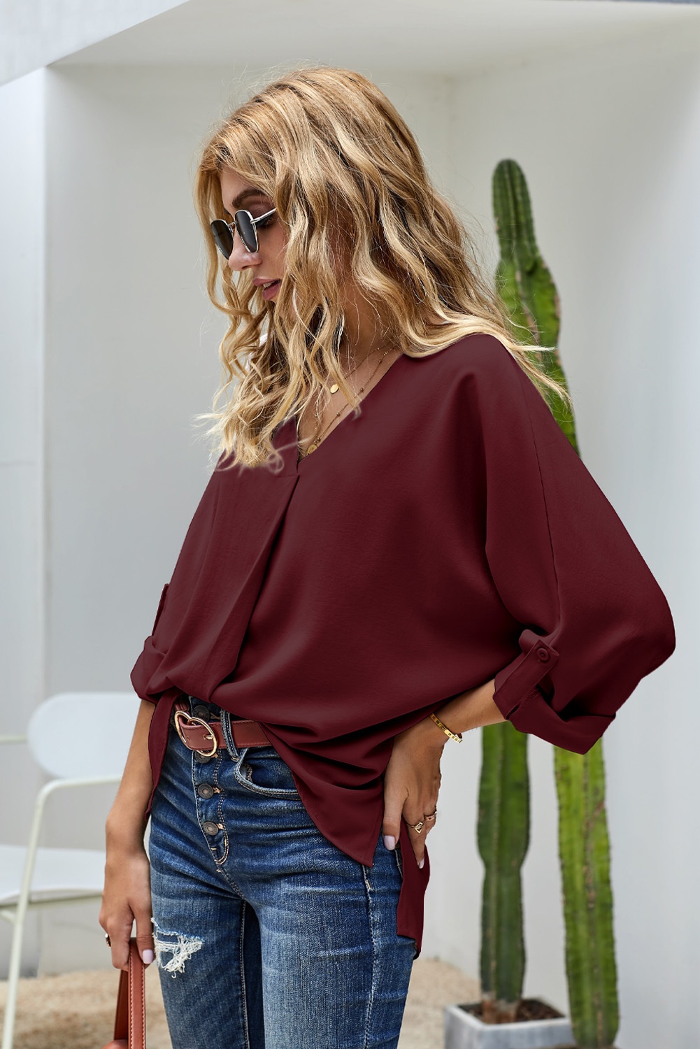 Women's V-neck Chiffon Blouse For Summer Plus Size Elegant Style_voghion.com