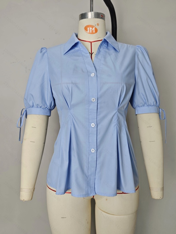Blusa elegante da donna a maniche corte con design a pieghe_voghion.com