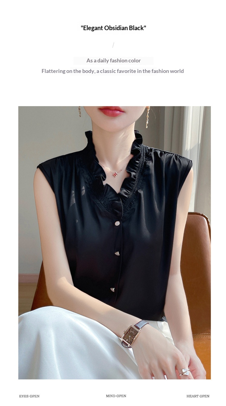 Women's Ruffled Edge Blouse Elegant Versatile Sleeveless Top_voghion.com