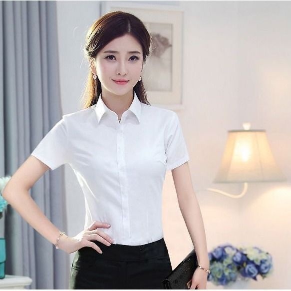 Solid Colour Women's Blouse Korean Style Slim Fit Work Shirt_voghion.com
