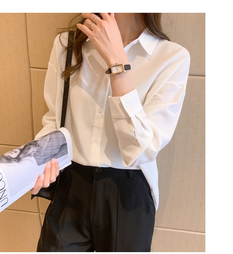 Women's Loose Chiffon Blouse Long Sleeve Casual Elegant Shirt_voghion.com