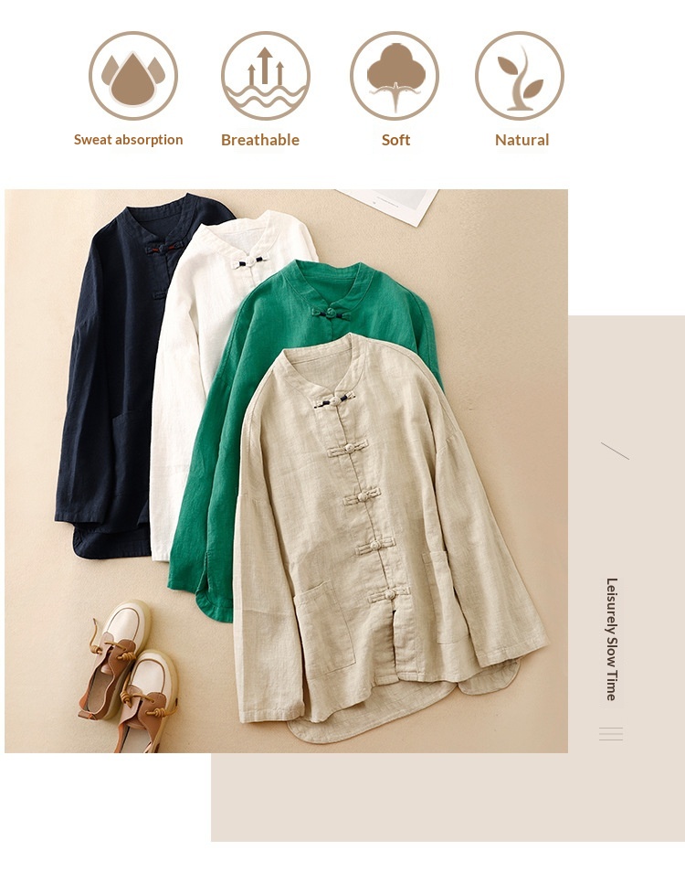 Damen Bluse Aus Baumwoll-leinen Im Chinesischen Stil Locker_voghion.com