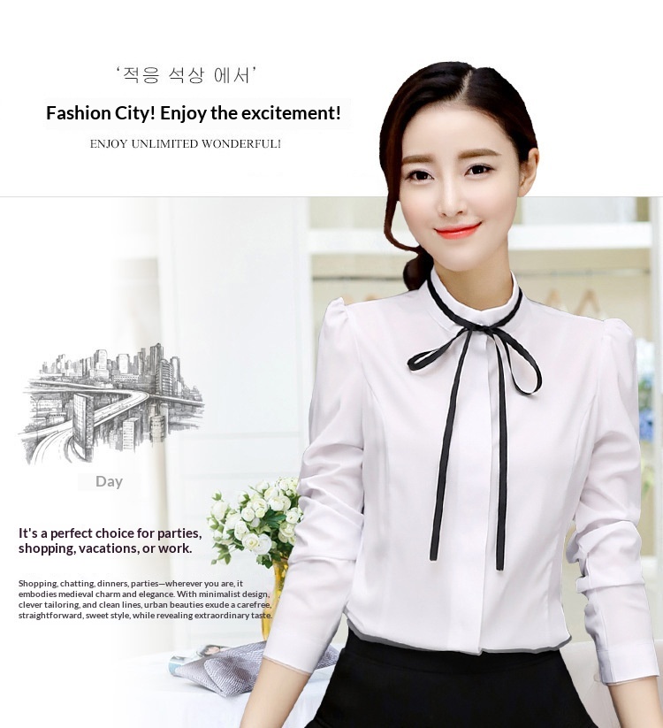 Camicia donna elegante con collo alla coreana e maniche a puffy_voghion.com