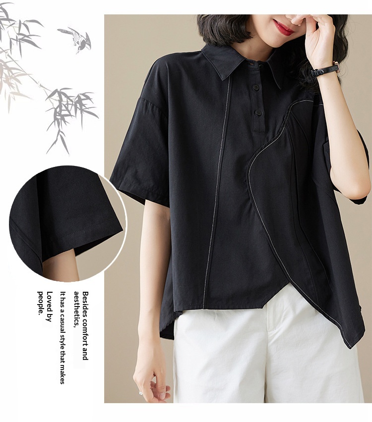 Loose-fitting Irregular Niche Blouse For Women Solid Colour Shirt_voghion.com