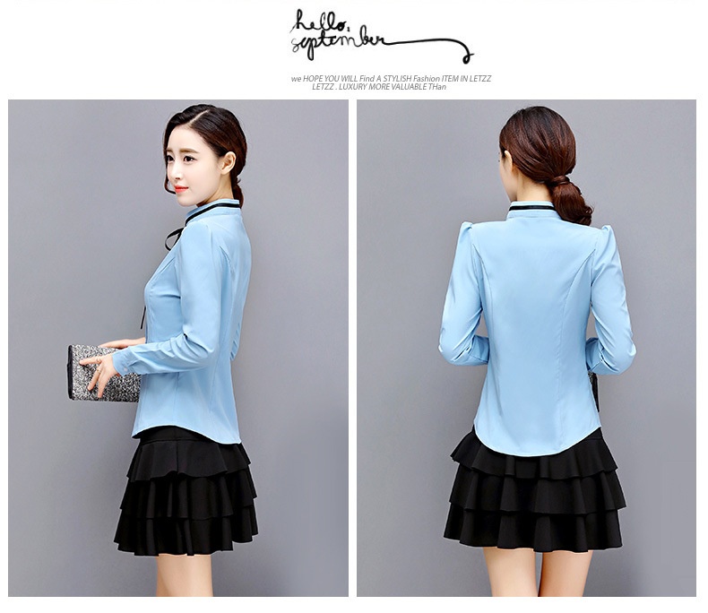 Camicia donna elegante con collo alla coreana e maniche a puffy_voghion.com