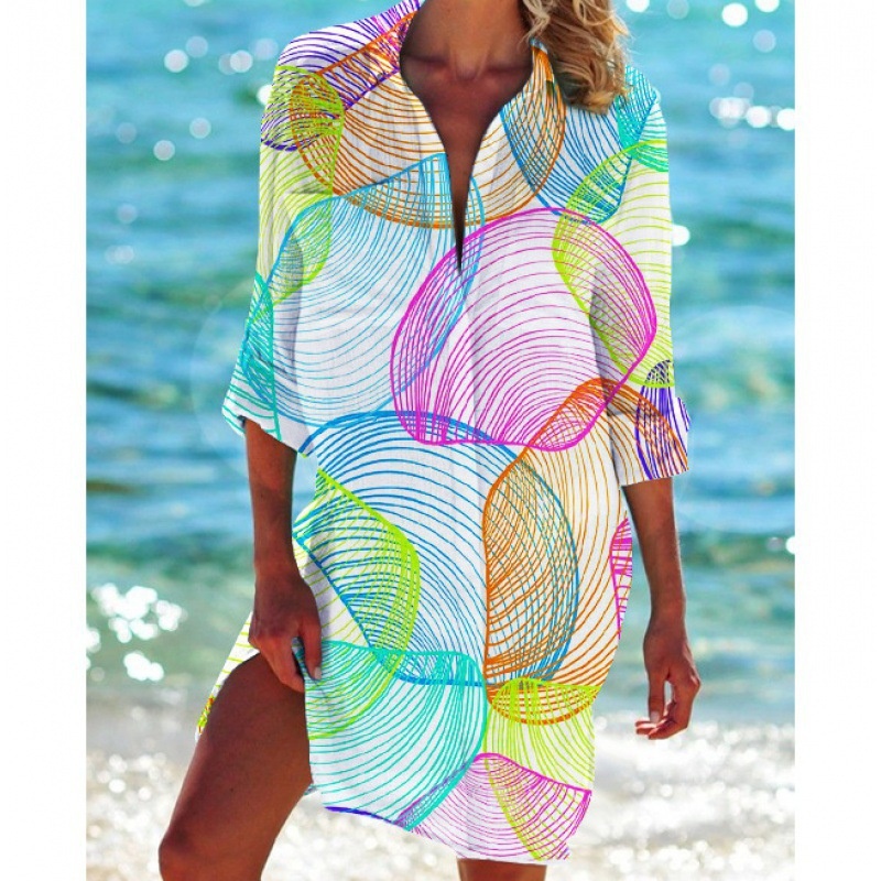 2022 New Model For Cross-Border Foreign Trade: Bikini Cover-Up , Swimsuit Cardigan, Women's Printed Vacation Beach_voghion.com