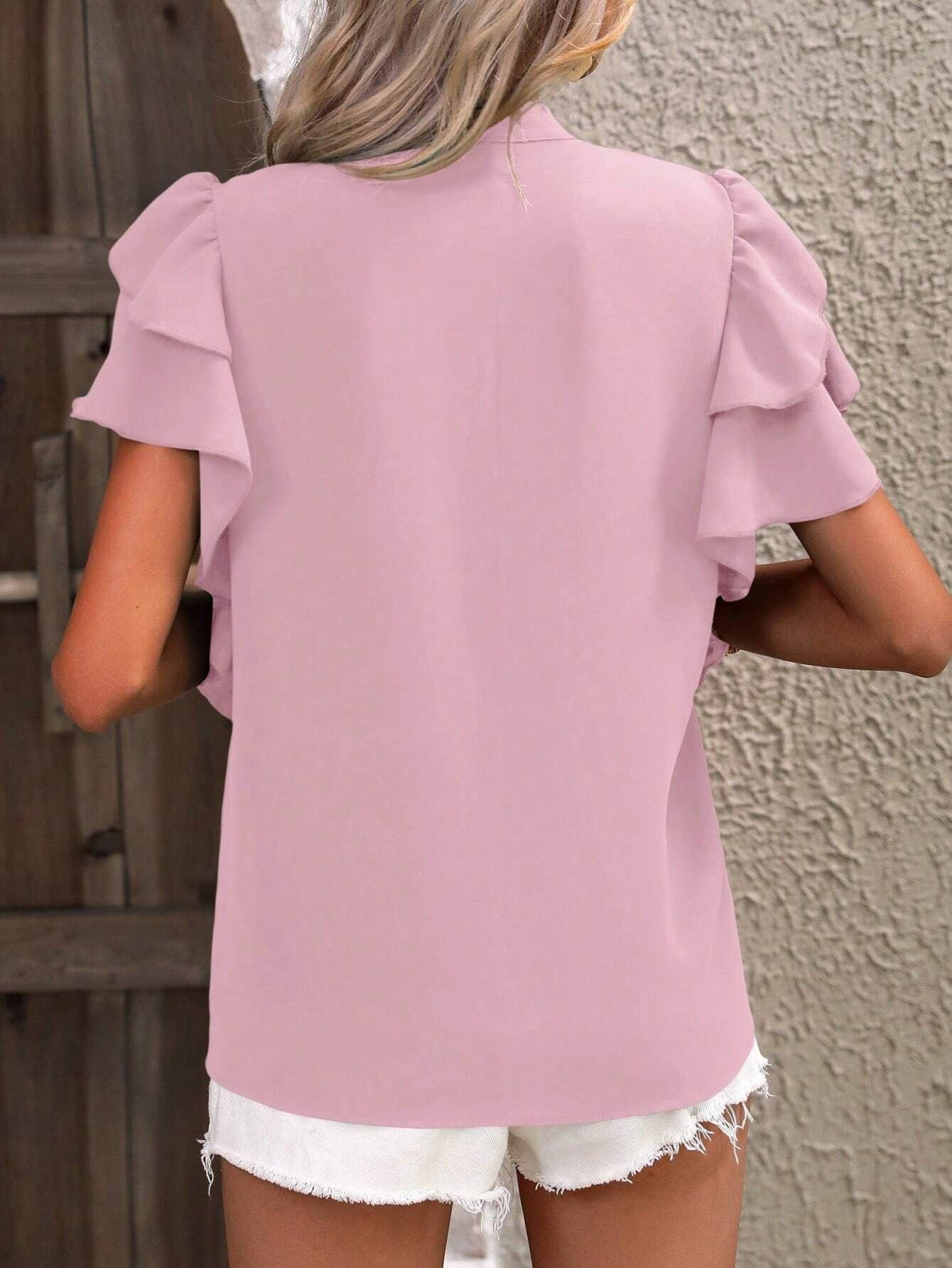 Women's V-neck Blouse With Ruffle Sleeves Summer Casual Style_voghion.com
