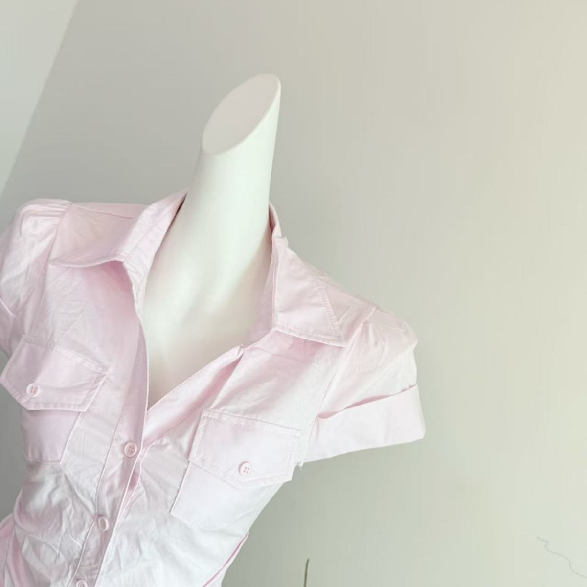Camicia donna stile coreano con cintura in vita e tasche_voghion.com