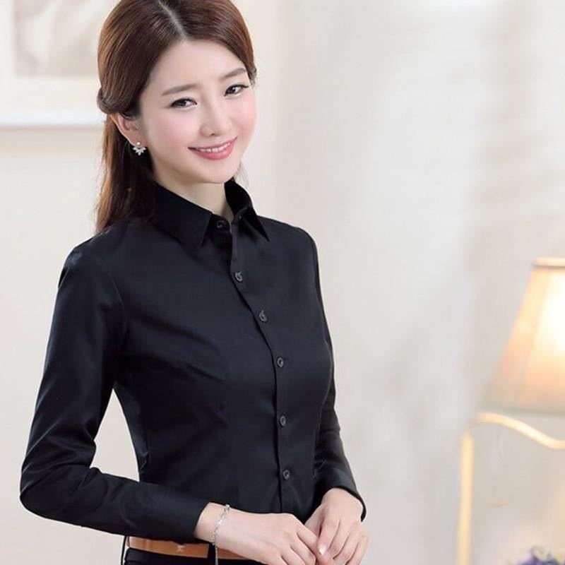 Solid Colour Women's Blouse Korean Style Slim Fit Work Shirt_voghion.com