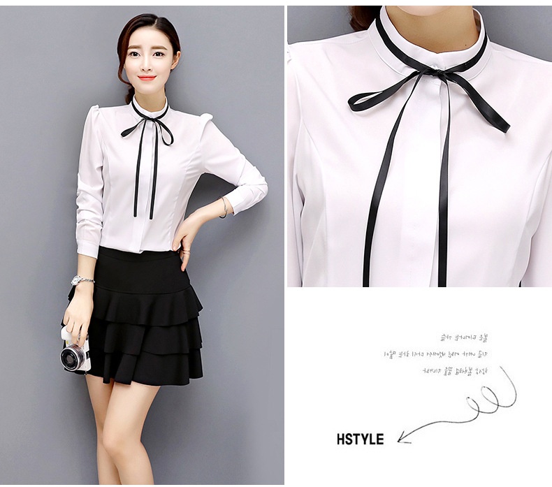 Camicia donna elegante con collo alla coreana e maniche a puffy_voghion.com