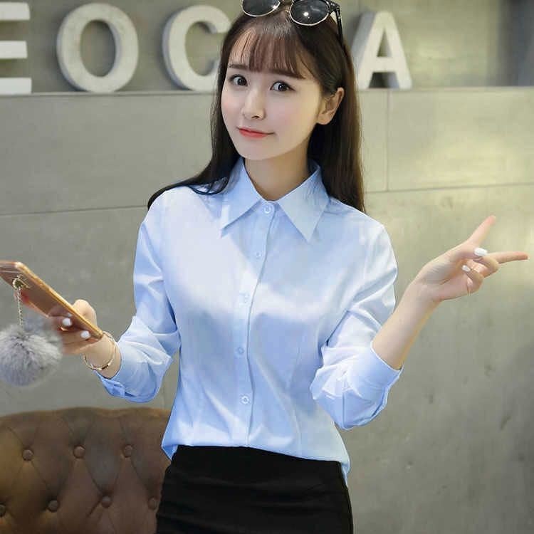 Solid Colour Women's Blouse Korean Style Slim Fit Work Shirt_voghion.com