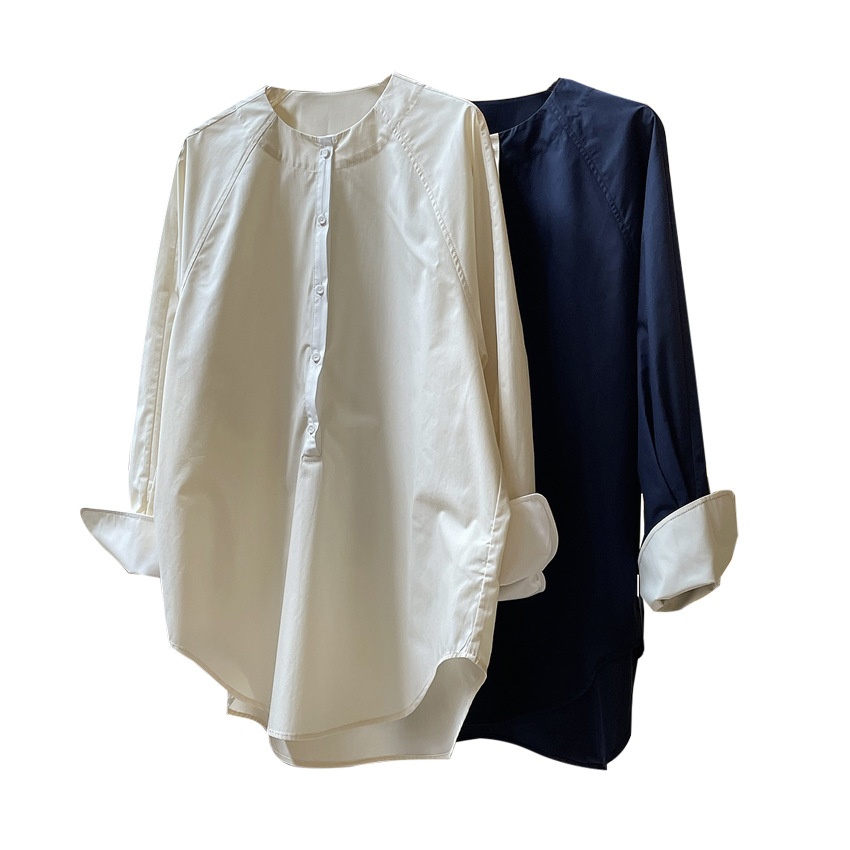 Spring Summer New Retro Artistic Color Block Design Round Neck Raglan Sleeve Shirt Loose Slimming Casual Top For Women_voghion.com