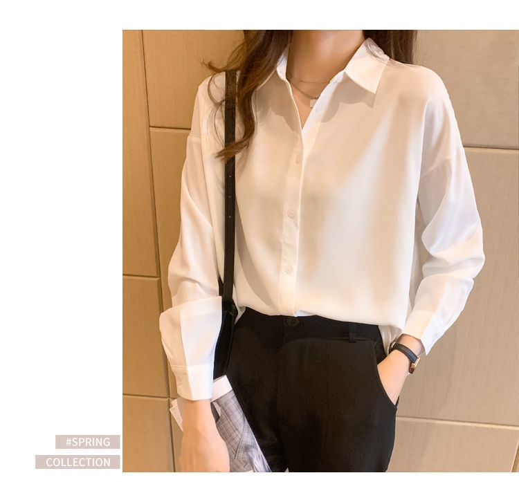 Women's Loose Chiffon Blouse Long Sleeve Casual Elegant Shirt_voghion.com