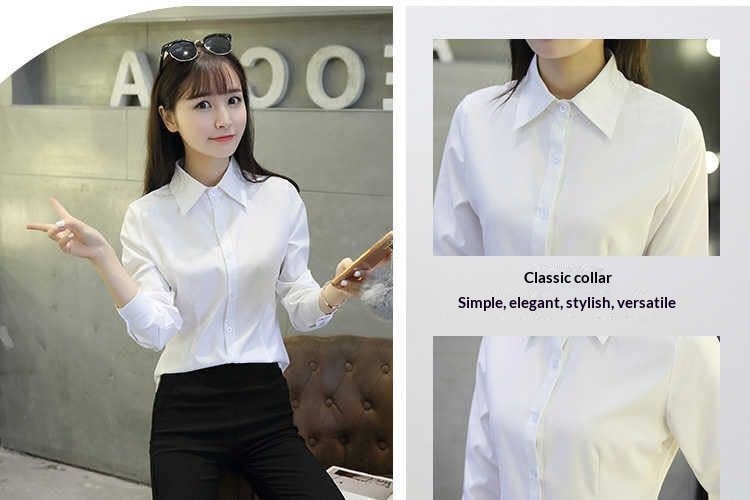 Solid Colour Women's Blouse Korean Style Slim Fit Work Shirt_voghion.com