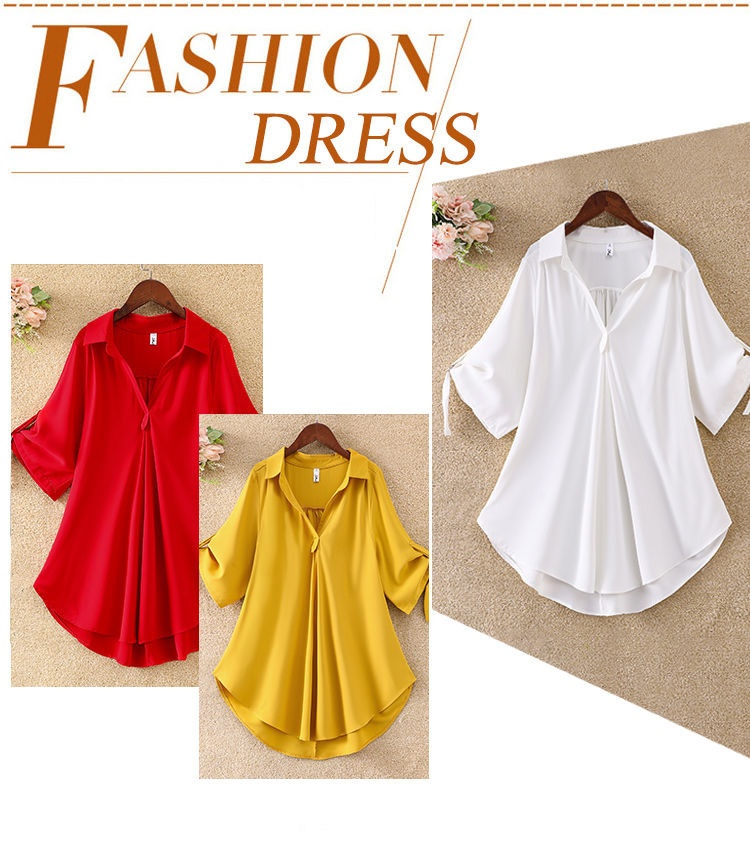 Elegant Women's Chiffon Blouse Mid-length Summer Loose Top_voghion.com