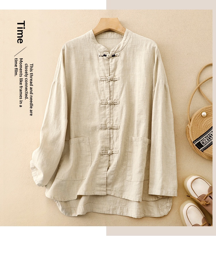 Damen Bluse Aus Baumwoll-leinen Im Chinesischen Stil Locker_voghion.com
