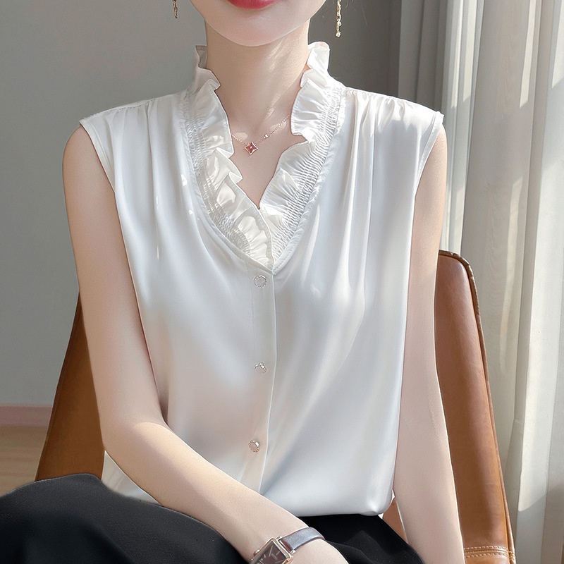 High-Quality Versatile Ruffled Edge Vest Shirt Women's Top Summer New Fashion Trend Elegant_voghion.com
