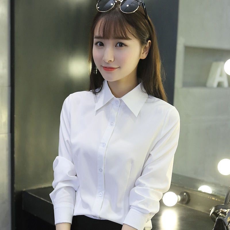 Solid Colour Women's Blouse Korean Style Slim Fit Work Shirt_voghion.com