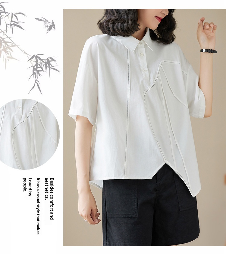 Loose-fitting Irregular Niche Blouse For Women Solid Colour Shirt_voghion.com