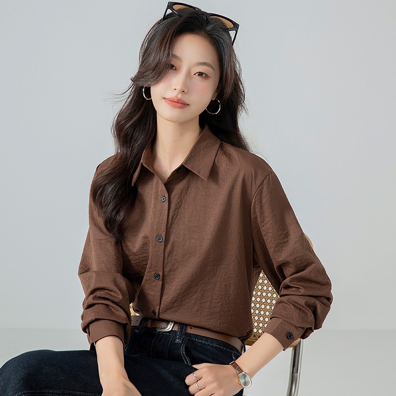 Lässiges Langarmshirt im koreanischen Stil für Damen, neues einfarbiges Oberteil für Frühling und Herbst, schlicht und vielseitig, ideal für den Alltag._voghion.com
