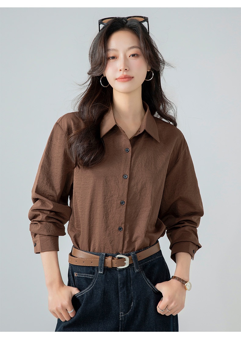 Locker Geschnittenes Damen Langarm Blusen Oberteil Uni_voghion.com