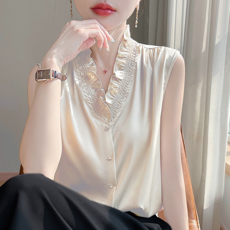 High-Quality Versatile Ruffled Edge Vest Shirt Women's Top Summer New Fashion Trend Elegant_voghion.com