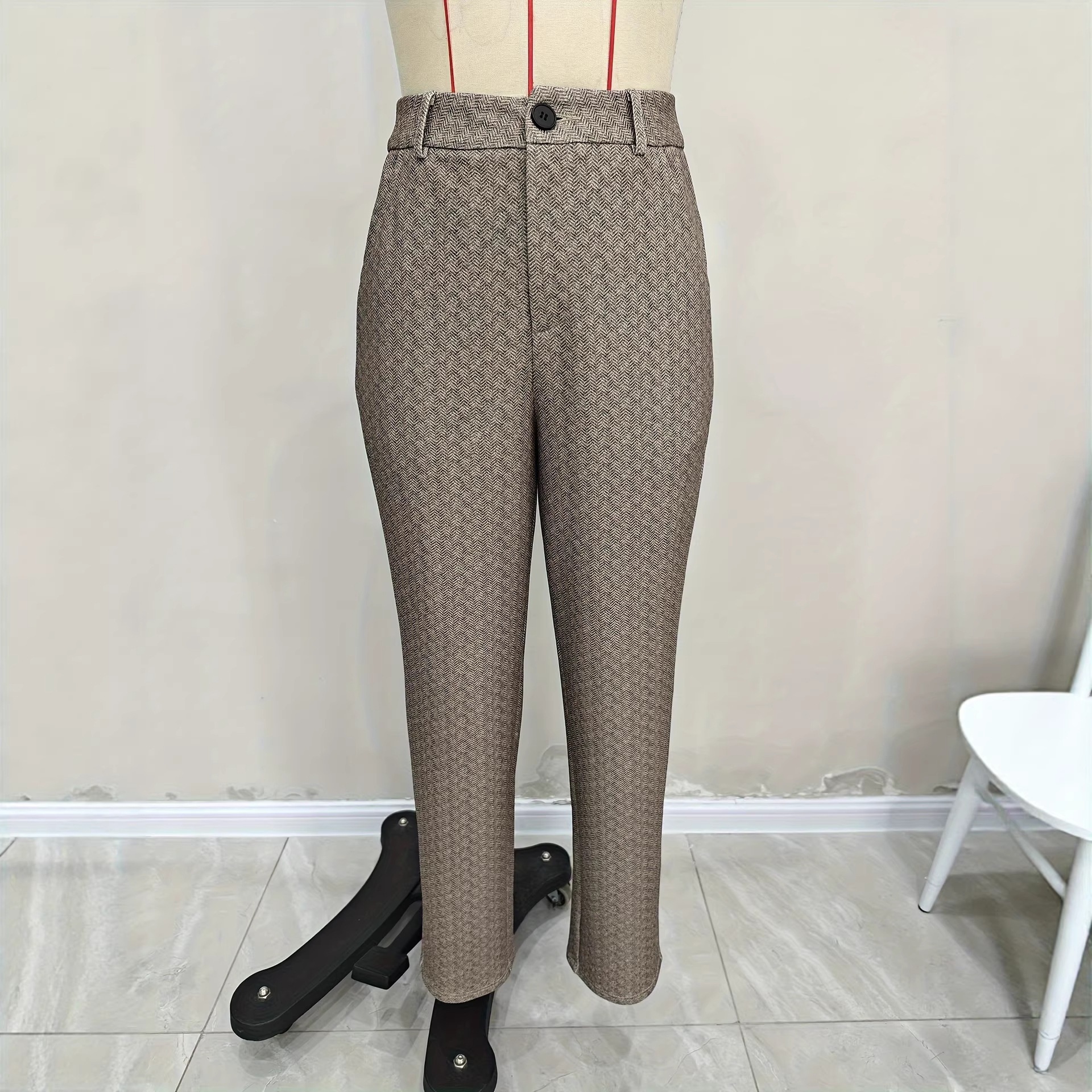 Exportation de mode féminine vers l'Europe et l'Amérique : pantalons droits slim stretch en maille, pantalons de ville pour femmes._voghion.com