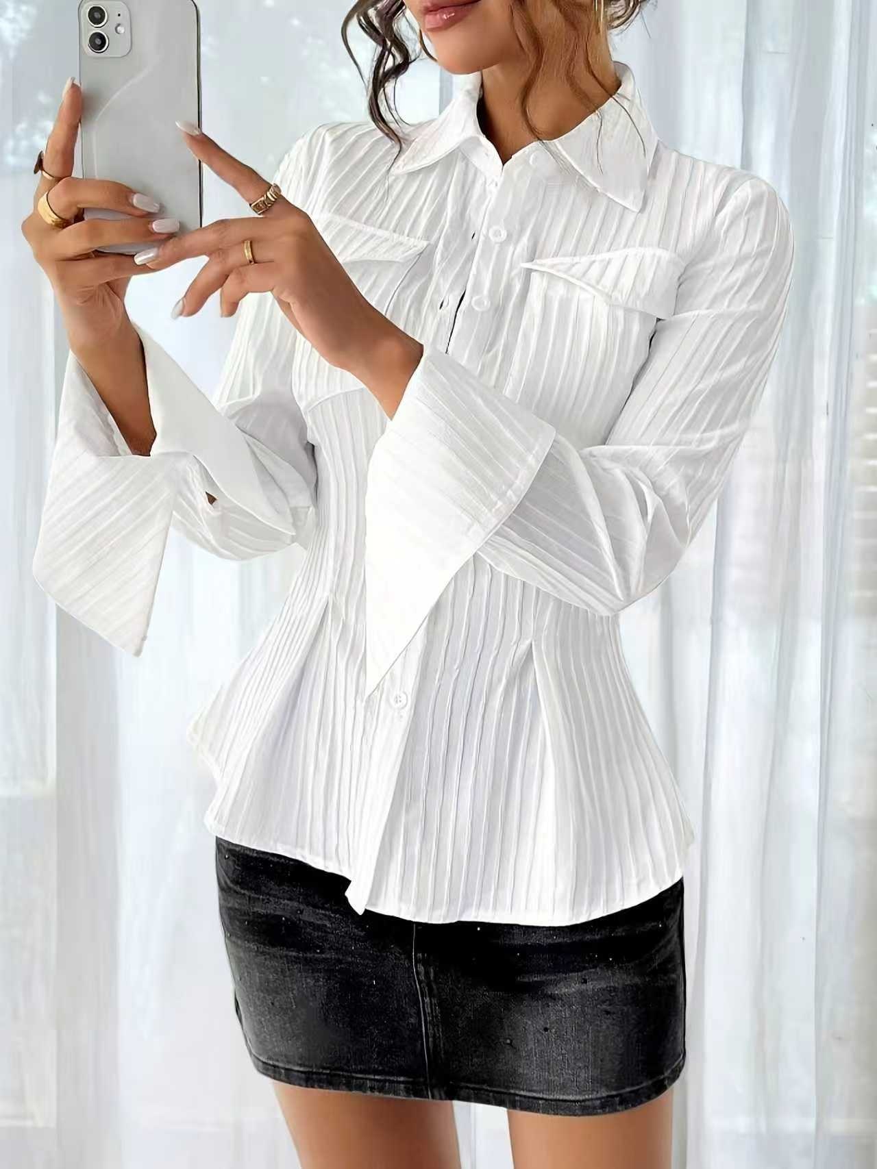 Camicia donna stile francese con tasche moda autunno_voghion.com