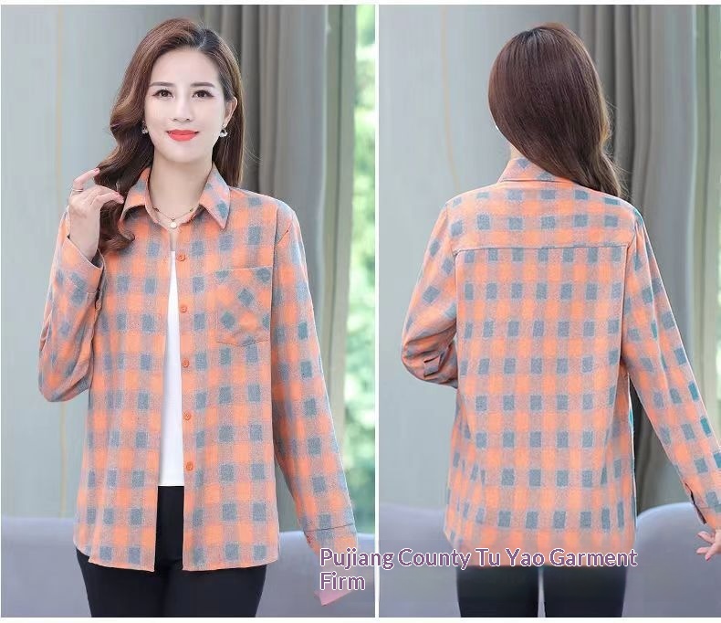 Women's Long-sleeve Plaid Blouse For Middle-aged And Elderly Women_voghion.com