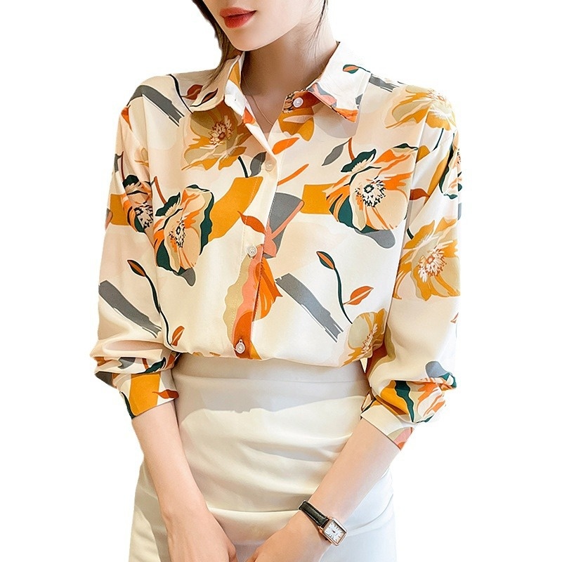 Nuova camicia a maniche lunghe 2024, elegante e raffinata, vestibilità ampia, versatile, snellente, con stampa. Top da donna._voghion.com