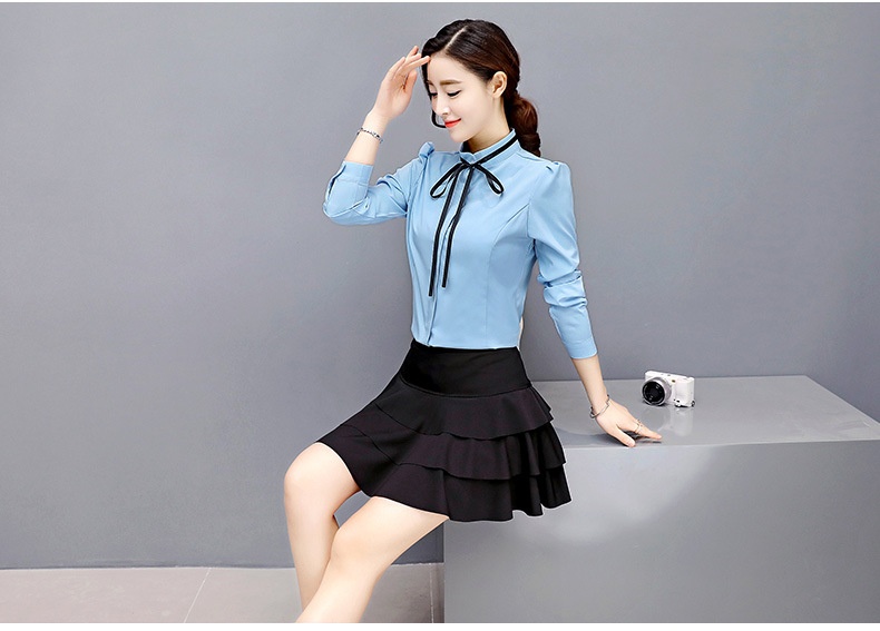 Camicia donna elegante con collo alla coreana e maniche a puffy_voghion.com