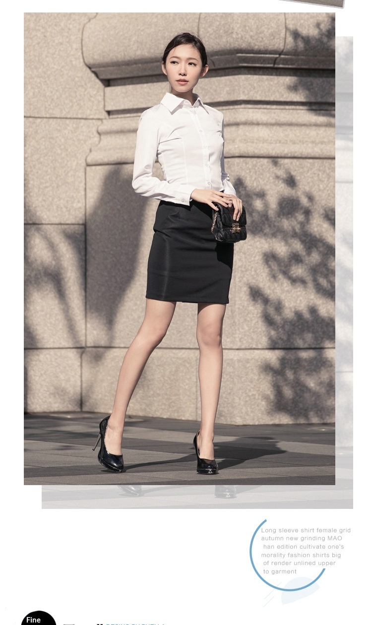 Camicia bianca donna slim fit maniche lunghe stile coreano_voghion.com