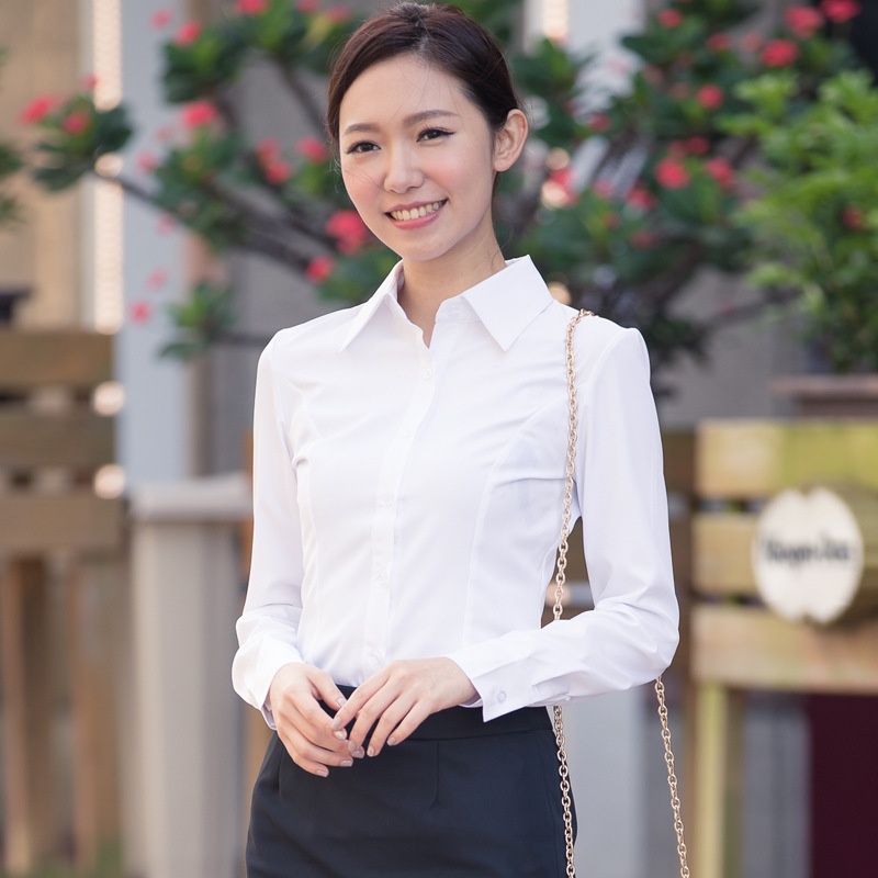 Camicia bianca in stile coreano primavera/autunno 2026, maniche lunghe, vestibilità slim, abbigliamento professionale per studenti, taglie forti_voghion.com