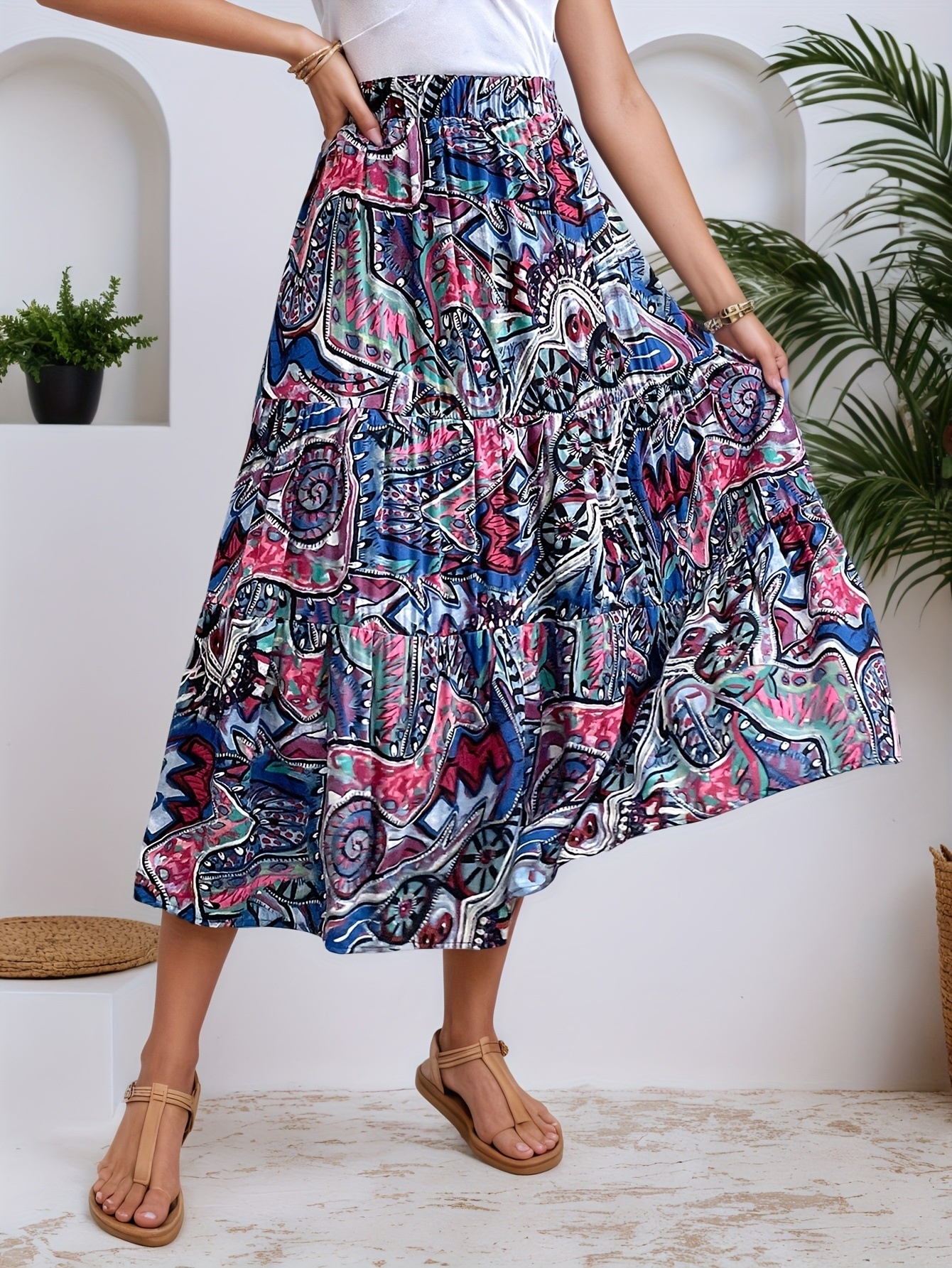 European And American Fashion Foreign Trade, Casual Spring-summer Stylish Women's Blue Floral Print Ruffled A-line_voghion.com