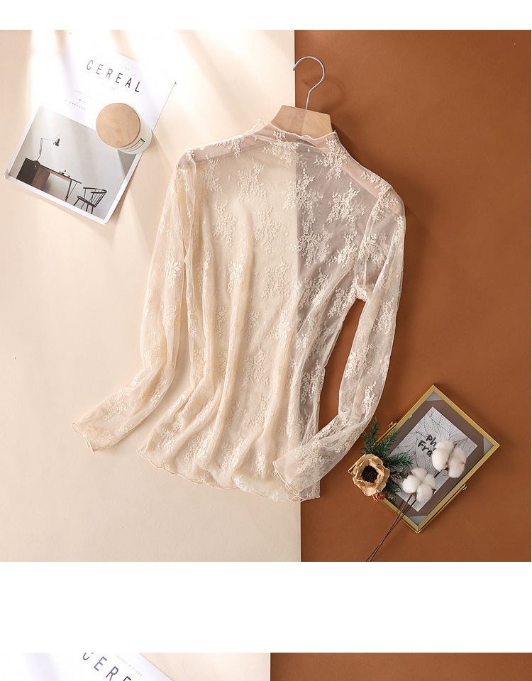 Camicia donna maniche lunghe in pizzo top elegante in mesh_voghion.com