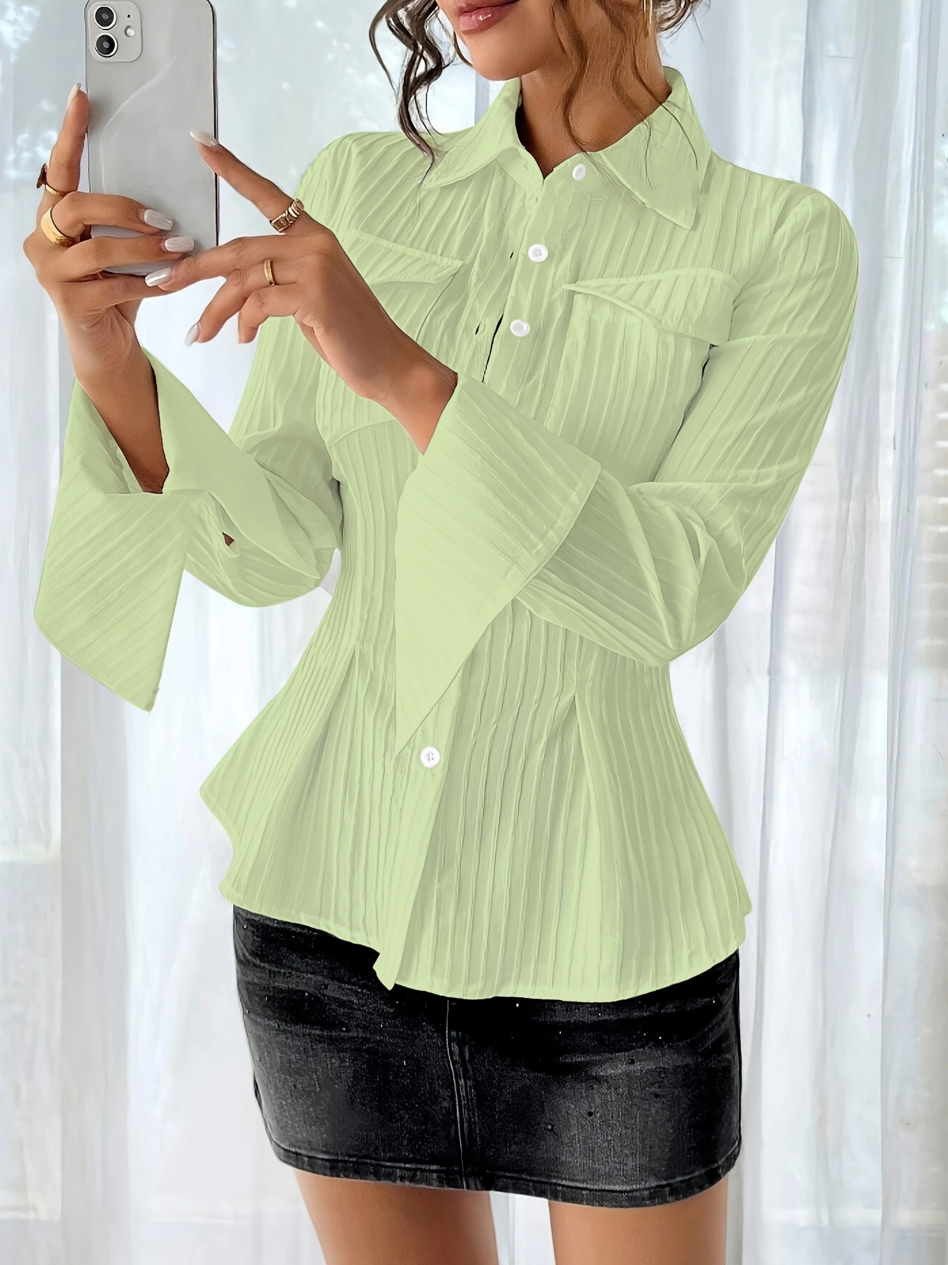 Camicia donna stile francese con tasche moda autunno_voghion.com
