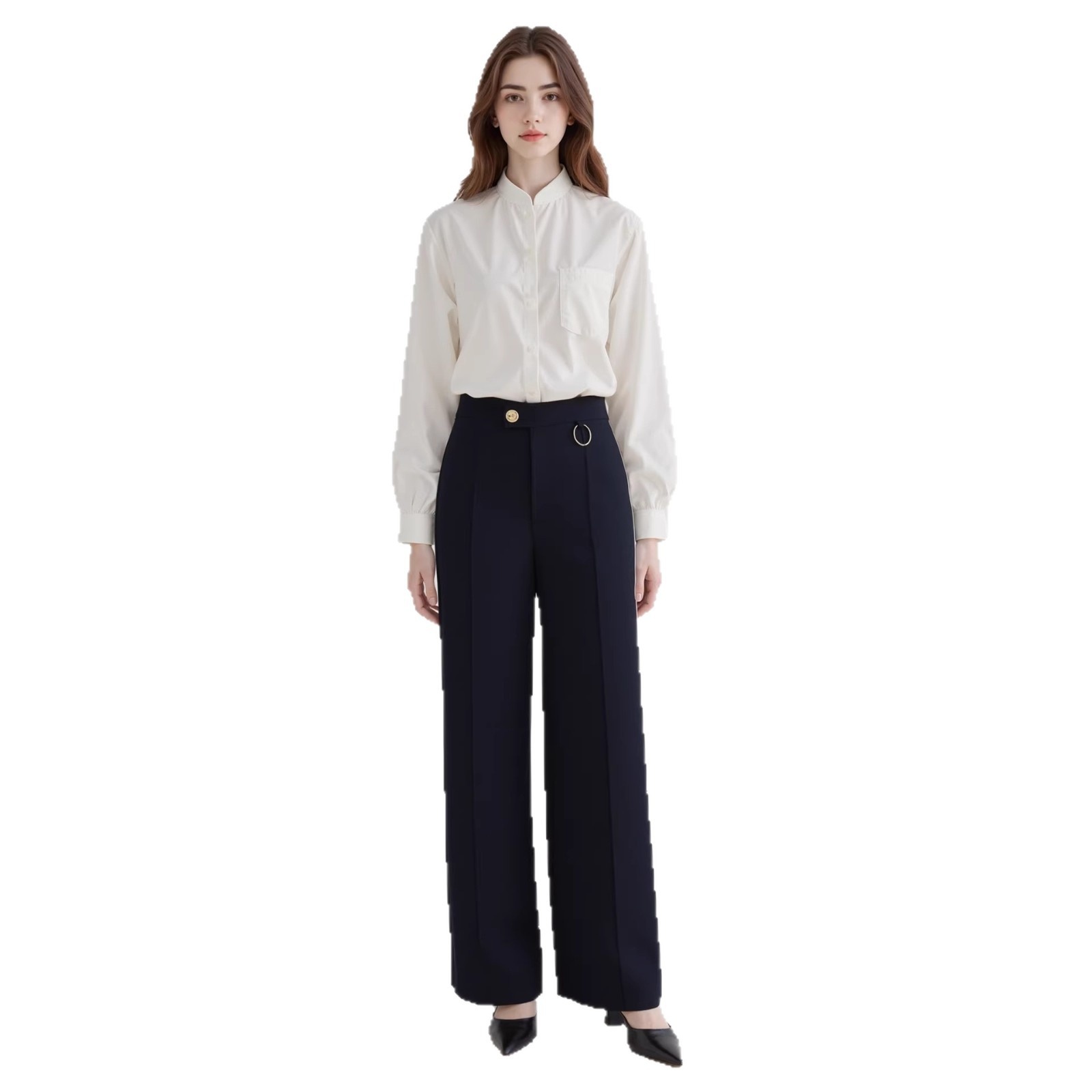 European American Cross-border Women's Trousers, Elegant And Versatile For Commuting, With An Irregular Waist Design,_voghion.com